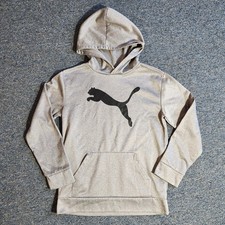 PUMA Boys Pullover Hoodie Gray Long Sleeve Logo Pockets Size L 14-16 