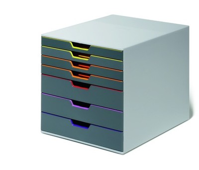 VARICOLOR 7 Drawer Color Coded Desktop Organizer Letter Size Gray Durable