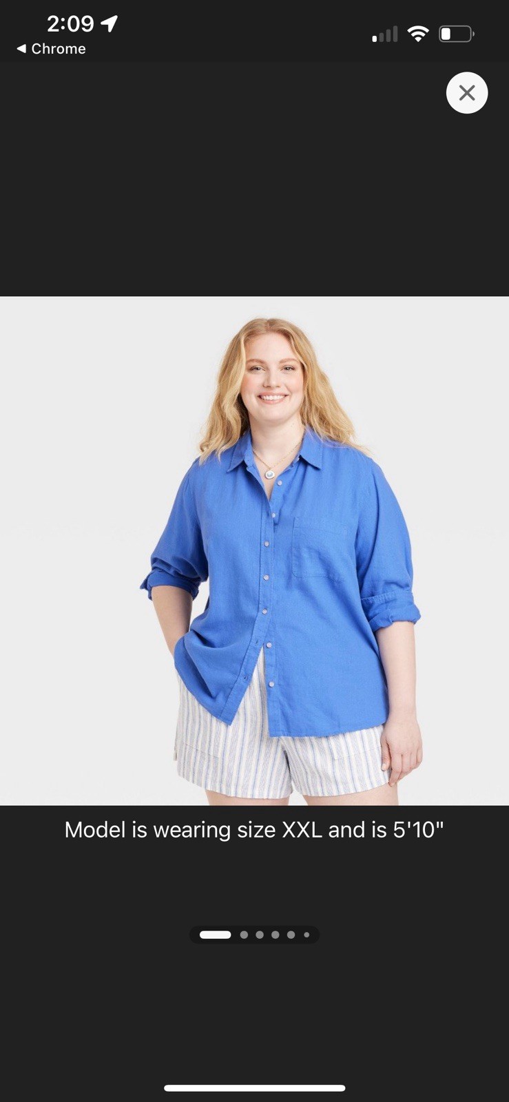 Medium Universal Thread Blue Linen Button Up Top - image 1