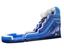 Commercial Inflatable Water Slide 15 Ft Blue Wave Kids Bouncer with Pool Blower