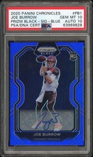 2020 CHRONICLES PRIZM BLACK BLUE #PB1 JOE BURROW RC JERSEY # 9/25 PSA 10 AUTO 10