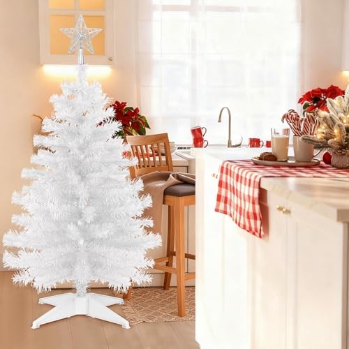 3 Ft Artificial Christmas Tree for Tabletop, Foldable Xmas Tree with 4 White