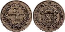 COIN Luxembourg 2-1/2 Centimes 1854 KM# 21 William III XF