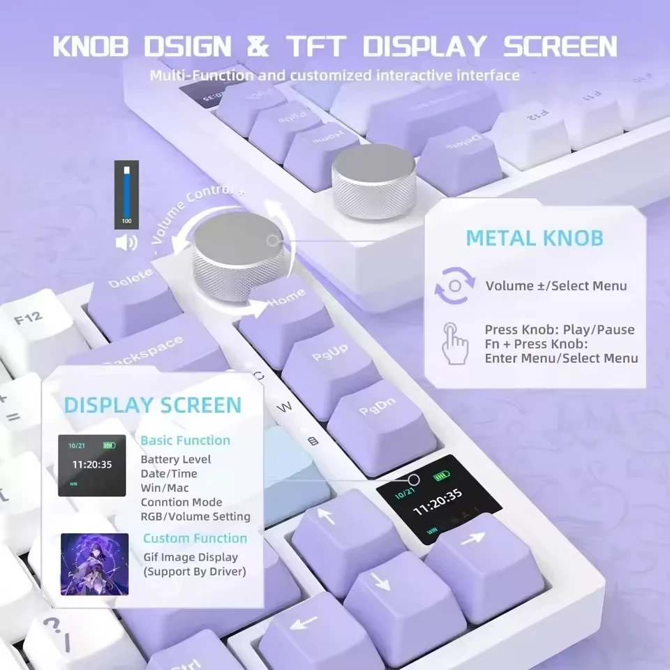 Mechanical Gaming Keyboard RGB Wireless/Wired TFT Screen AJAZZ AK820 Pro - Image 2 of 4