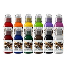 World Famous Tattoo Ink - 12 Primary Color Tattoo Kit 1 - 1 oz Each - Skin-Safe