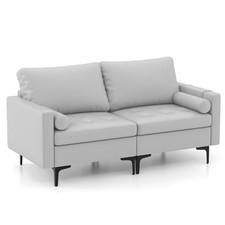 COSTWAY Modern Leathaire Loveseat 2-Seater Sofa Couch Thick Cushion &2 Bolsters