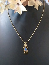 September Sapphire Birthstone Baby Girl Charm Pendant Necklace Gold Tone