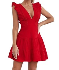 Double Crazy Womens Red V Neck Mini Dress Size Medium