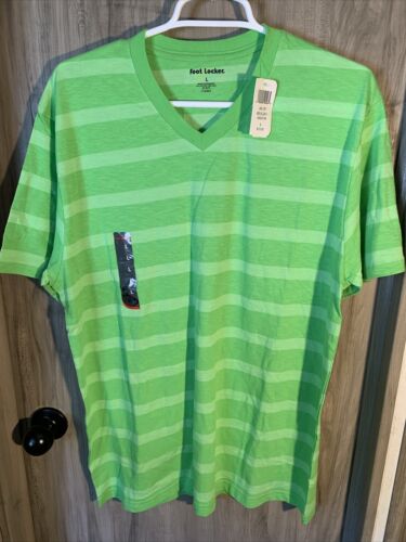 Foot Locker Mens Size Large Lime Striped V Neck T Shirt New With Tags