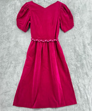 Vintage Lang Dress Womens Small A Line Velvet Puff Sleeve Belted Cottage Modest