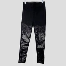 NWOT Cute Stretch Faux Leather Lace Embroidery Skinny Pants size S Black