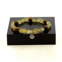 Armband Perlen Apatit Gelb- Madagaskar + Holz 8 Mm. Made In Frankreich Ta