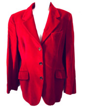 Façonnable Women's Red Velvet Classic Pocket Blazer Jacket Made In Italy Sz 10