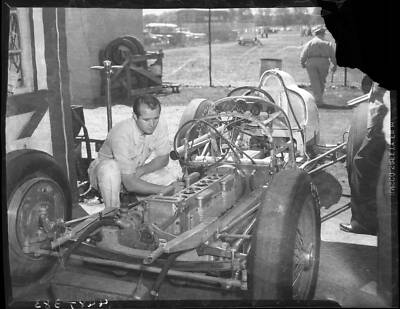 Pete Clark with Stripped #5 Car 1948 MOTOR RACING OLD PHOTO UK