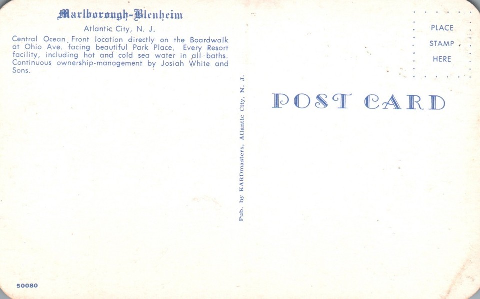 Atlantic City, NJ, MarlboroughBlenheim Hotel, Chrome Vintage Postcard