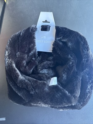 West Loop Women's Faux Fur Black Infinity Scarf Winter Soft Neck Warmer ~ NWT F