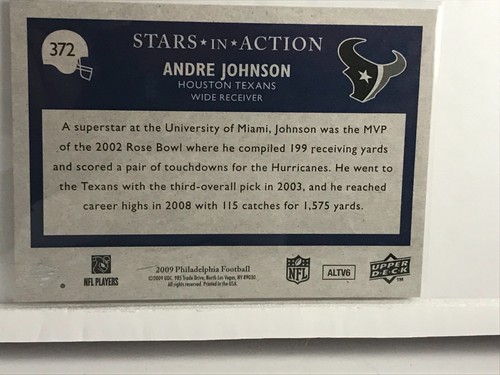 Andre Johnson 2008 Topps Mayo #172 and 2009 Upper Deck STARS IN ACTION #372 - Picture 11 of 12