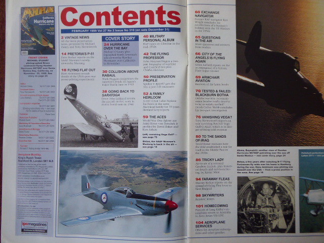 AEROPLANE MONTHLY 310 2/99 HURRICANE BLACKBURN BOTHA VEGA GULL CAUDRON FLEA