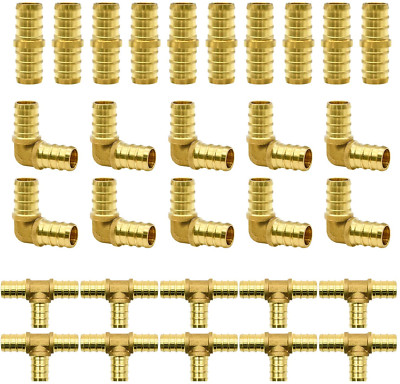 30/45/90Pcs 1/2'' PEX Fittings, Elbow TEE Straight Couplings Set, PEX Brass Crimp