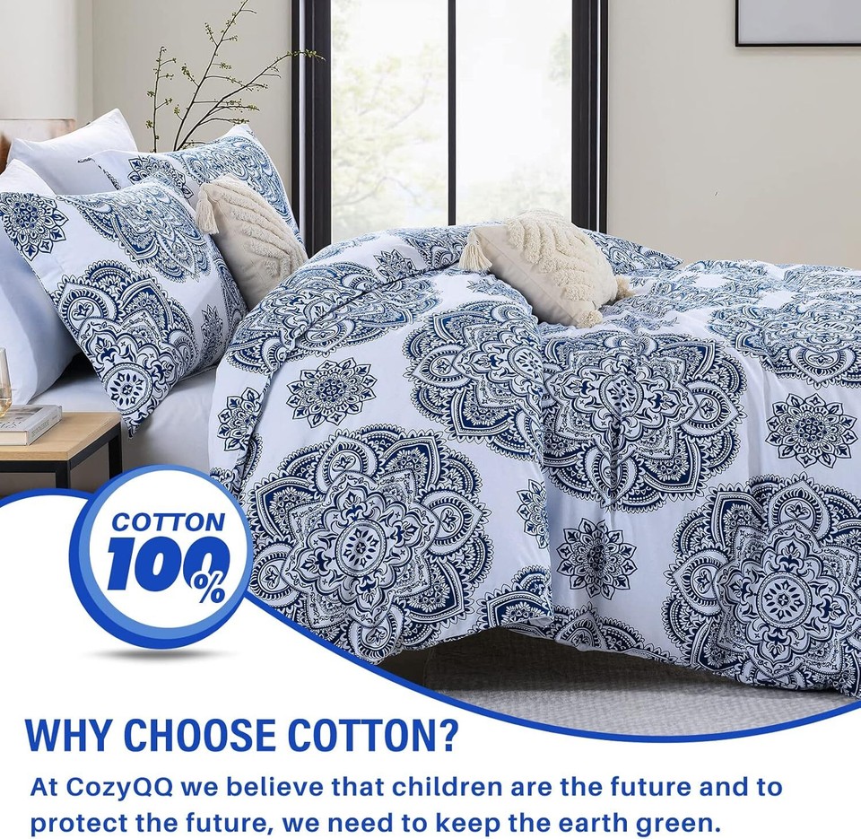 Cover King 400TC Winter Soft Royal Blue Floral Damask Paisley eBay