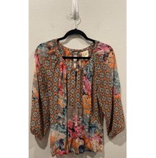 FIG AND FLOWER 3/4 Sleeves Multicolor Sheer Blouse Size M