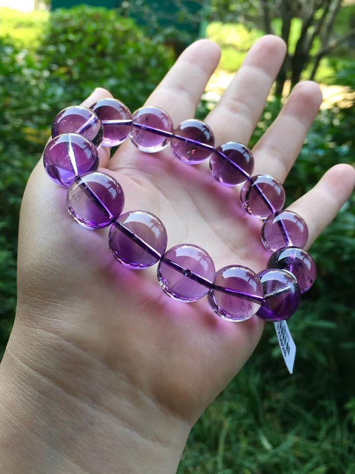 16.5mm Genuine Natural Purple Amethyst Crystal Round Beads Bracelet AAA