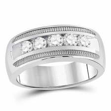 14kt White Gold Mens Round Diamond Wedding 5-Stone Band Ring 1 Cttw