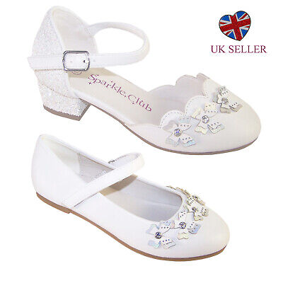 Girls Childrens White Ballerina Shoes Flower Girl Bridesmaid Communion Socks Set