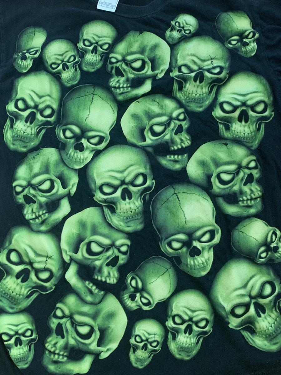 90s Rare VTG 707 Green Skull Pile Men's Shirt Travis Scott Juicy J