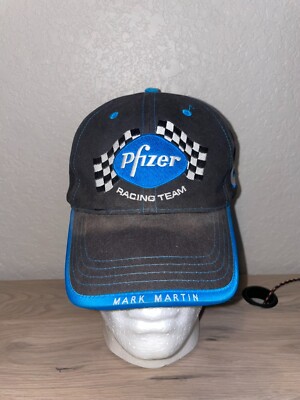 Y2K Pfizer Racing Team Mark Martin Racing Nascar Black Blue Hat Headwear 2000s
