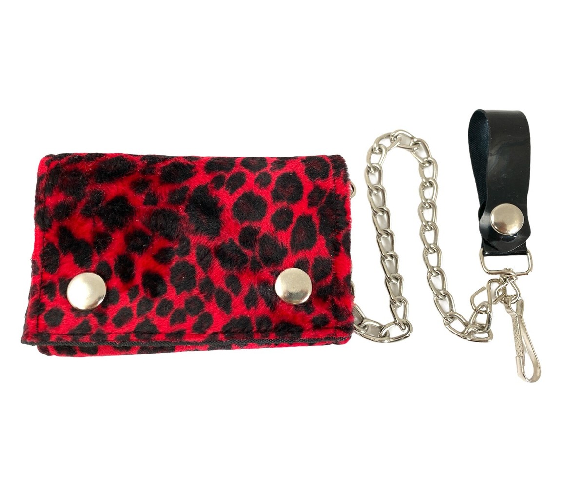 Leopard Bikers wallet with chain Punk Rock Goth Rockabilly Red