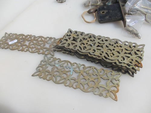 Victorian Brass Pierced Finger Plate Push Door Handle Antique Old Vintage - Picture 16 of 17