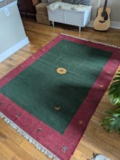 vintage 90x65 flat weave WOOL handcrafted rug NATIVE AMERICAN indigenous tribal