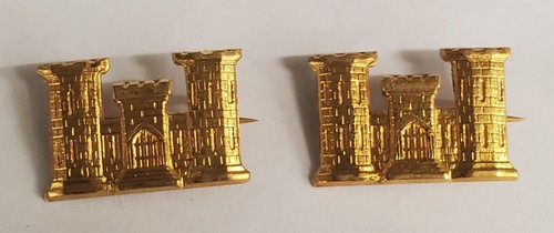 2 Span-Am War US Army Engineer Corps Collar Castle Insignia Pin Back SAW Gilt