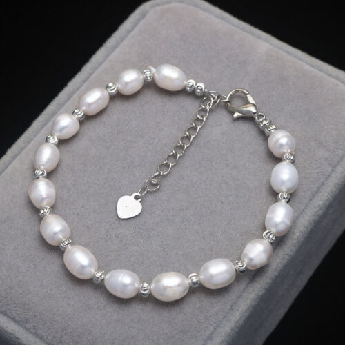 Beautiful Genuine Natural Freshwater White Pearl Silver Bracelet A - Picture 1 of 1