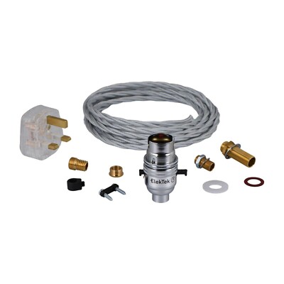 Premium Lampenset B22 Sicherheitsschalter Halter Stoff Flex UK Stecker Zum Selbermachen Chrom ElekTek