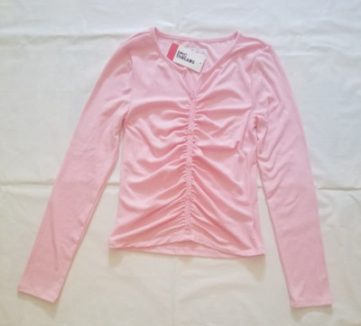 Epic Threads Girls Sunset Flamingo Rib Knit Long Sleeve Gathered Top