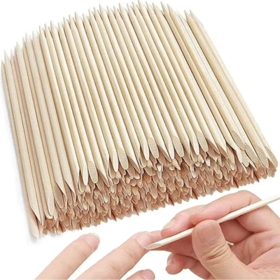 UK BEAUTY SUPPLIES 100 Pcs Cuticle Pusher Cuticle Sticks Orange Wooden Nail Cuticle Pusher Cleaners