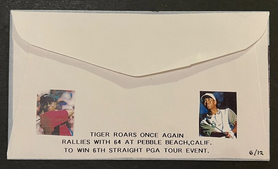 Travelstamps: 2000 Tiger Woods FDC - Pebble Beach - 6 in a Row Wins Cover - Image 2 of 4