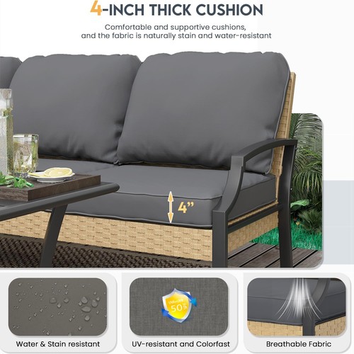 Outdoor Patio Rattan Conversation Furniture Set with Coffee Table, Rocking Chair - Picture 5 of 23
