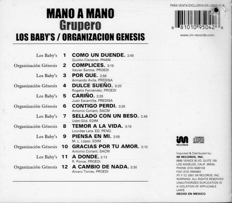 Organizacion Genesis y Los Babys Mano a Mano Grupero CD New Sealed Foto 2 de 2