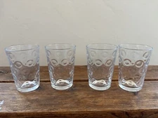 Vintage Pasabahce Turkish Circle Dot Clear Glass Juice Glasses Cup Set Of 4