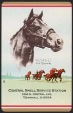 Vintage playing card CENTRAL SHELL gas oil Assault horse pic R H Palenske art