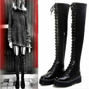 flat platform thigh high boots