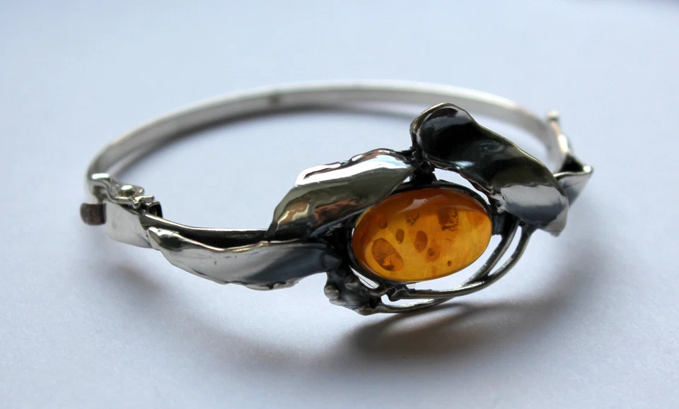 Bernstein Armreif Silber 925 Vintage modernist art deco Armband - Bild 2 von 4