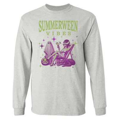 Summerween Vibes Ghost Summer Halloween Funny Long Sleeve T-Shirt