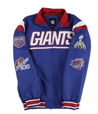 NFL Mens New York Giants 4 Time Super Bowl Champ Bomber Jacket, Blue, Large