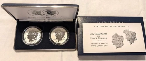 2024 Reverse Proof Morgan Silver & Peace Silver Dollar with original box & COA