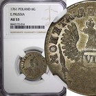 POLAND EAST PRUSSIA Elizabeth Silver 1761 6 Groszy NGC AU53 RARE C# 45 (014) — photo 1