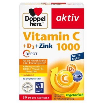 2x DOPPELHERZ Vitamin C 1000+D3+Zink Depot Tabletten 30 ST